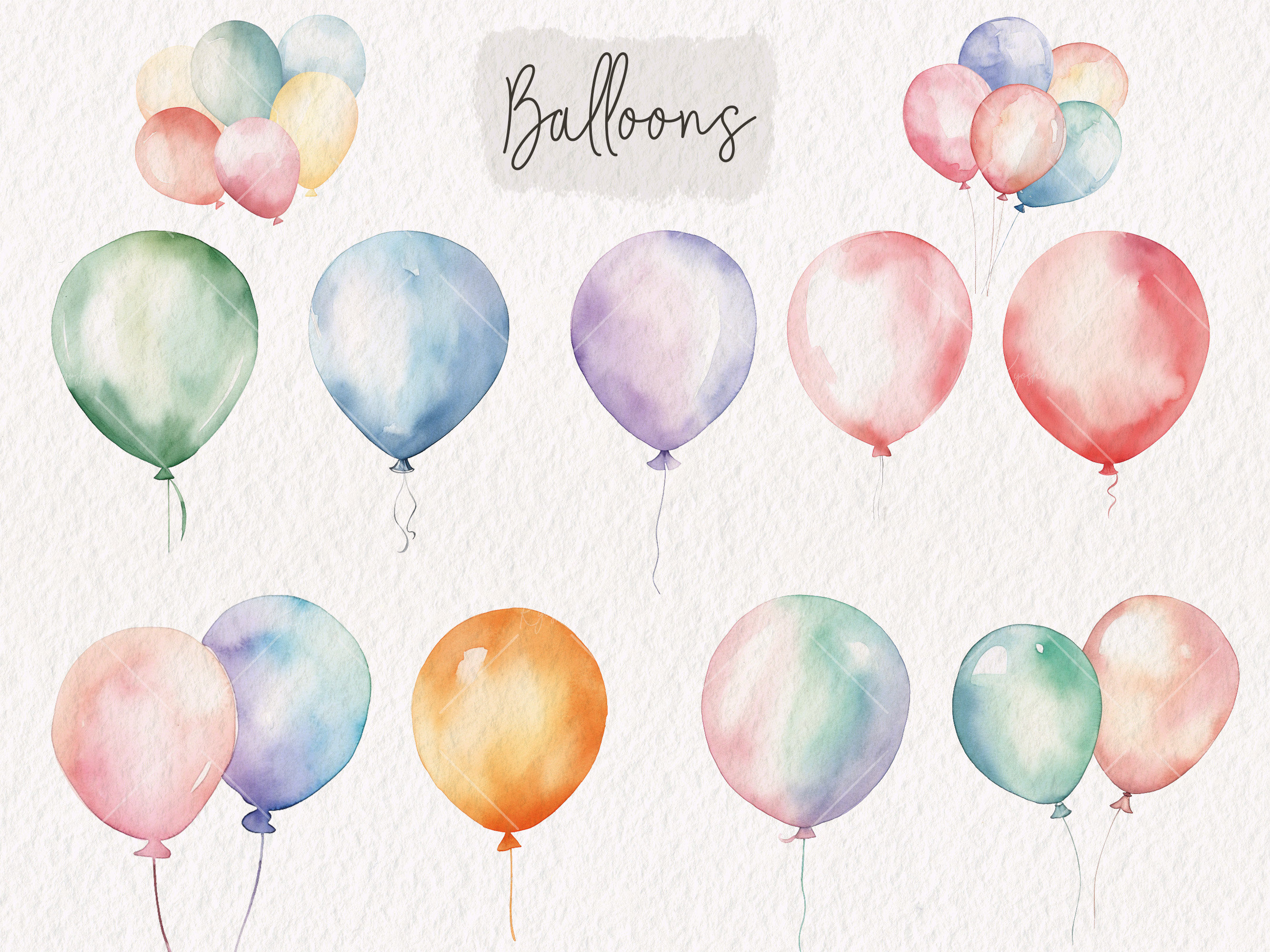 Pastel Balloons Clipart Bundle, Watercolor Balloons PNG, Pastel ...