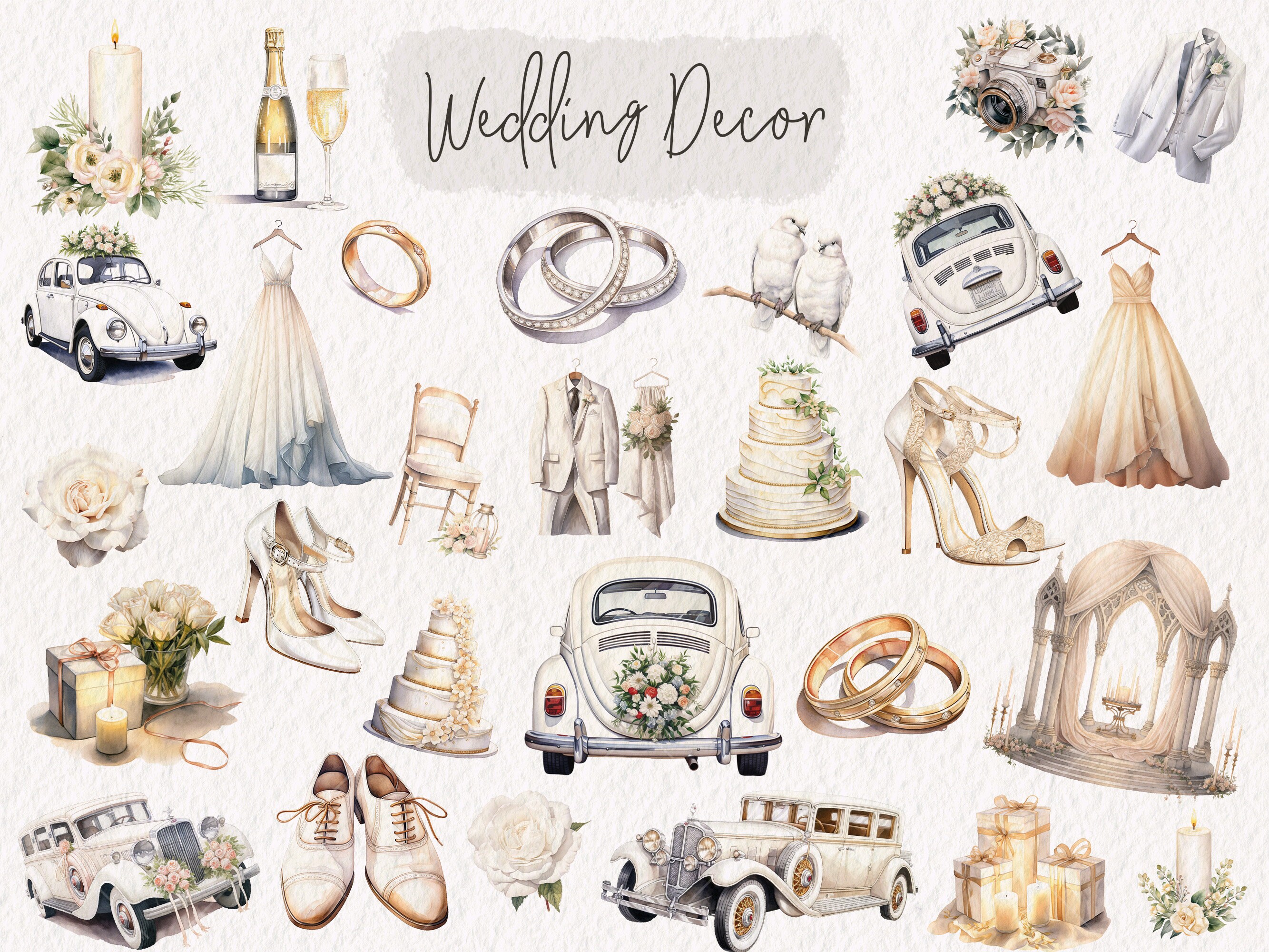 Watercolor Wedding Clipart Bundle, Wedding Day Graphics, Bride and ...