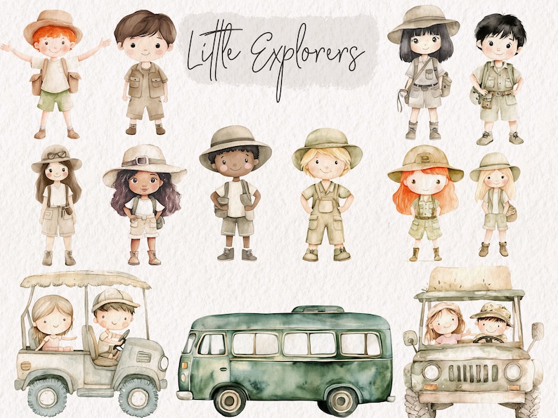 Cute Safari Animals Clipart, Jungle Animals PNG, Watercolor Africa Clip