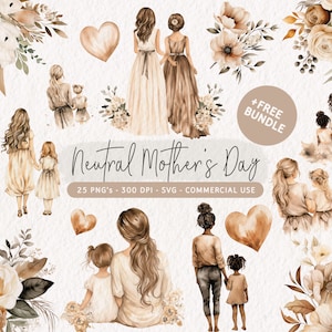 Aquarel Moederdag clipart, bloemen Moederdag png, neutrale Moederdag SVG, Moederdag clip art bundel commercieel gebruik, mama en ik