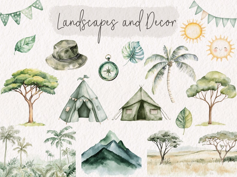 Cute Safari Animals Clipart, Jungle Animals PNG, Watercolor Africa Clip