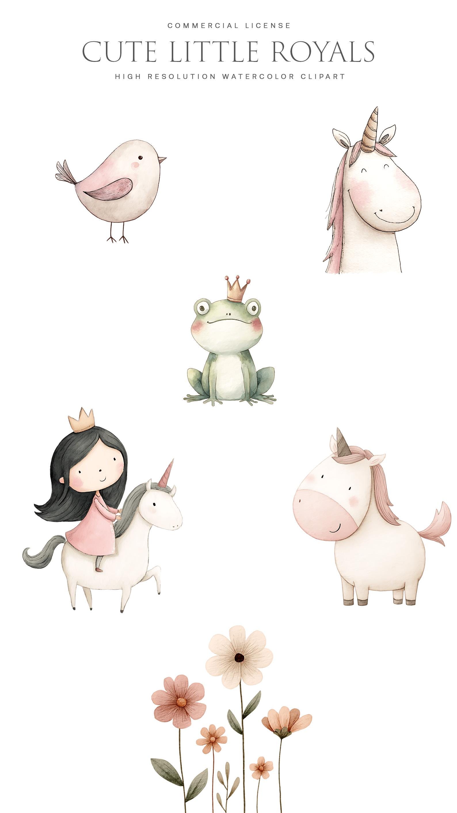 Princess Clipart Bundle – Watercolor Pink Graphics With Unicorn, Castle ...