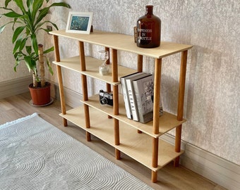 Handcrafted Birch Plywood Low Shelving Unit: Modern Minimalist Bookcase