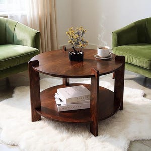 Handcrafted Birch Plywood Round Coffee Table: Rustic Modern Design