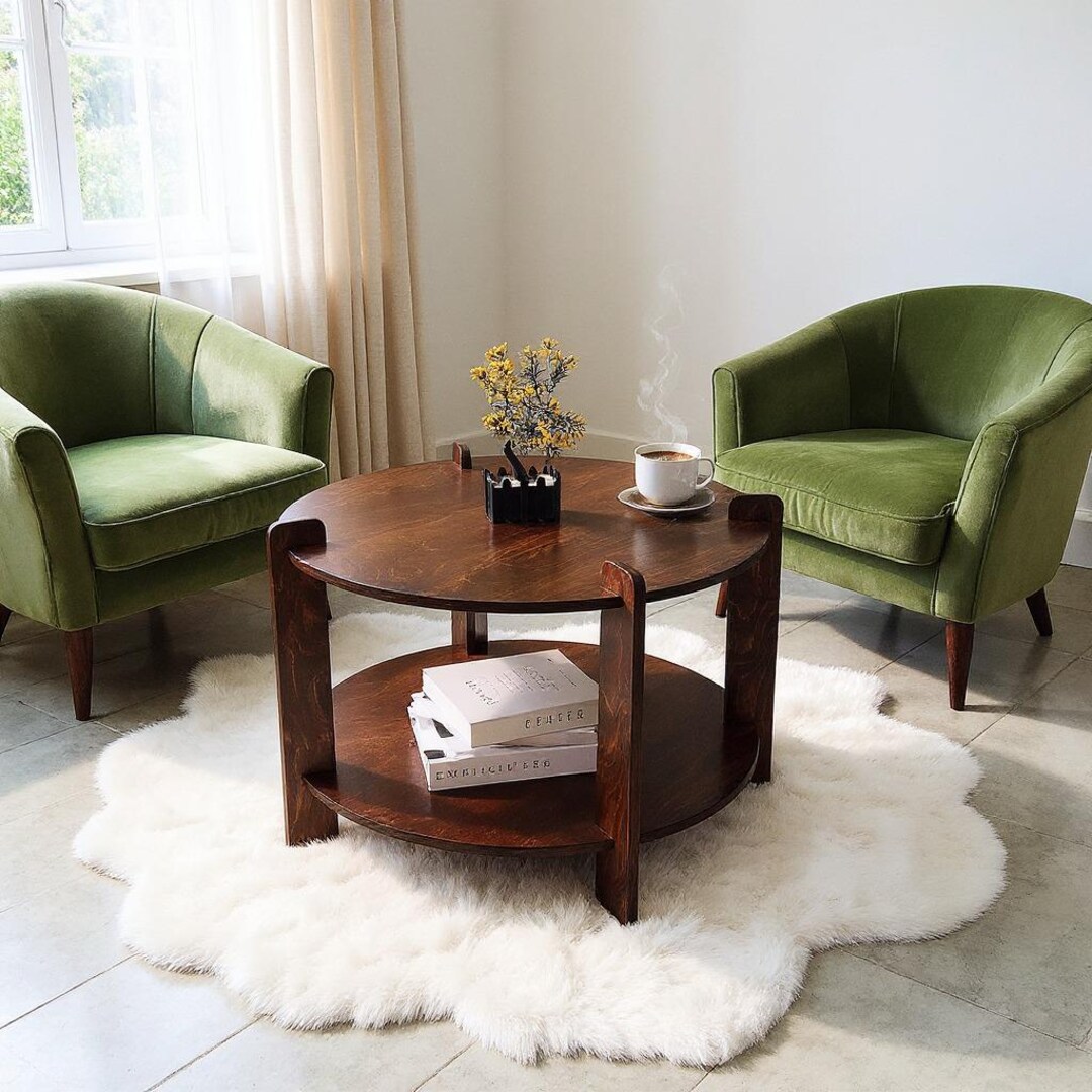 Buy Handcrafted Birch Plywood Round Coffee Table: Rustic Modern