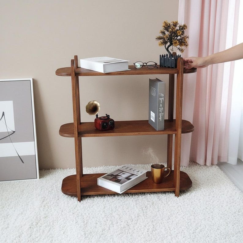 Handmade Mid Century Modern Bookcase: Birch Plywood Shelving Unit image 2
