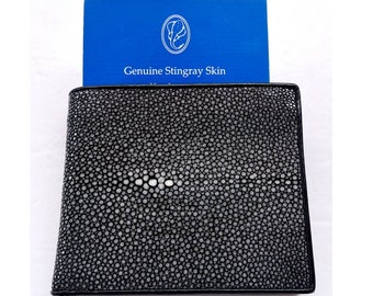 Stingray Wallet, Black Stingray Skin Wallet, Black Stingray Leather Wallet, handmade bi-fold wallet for men