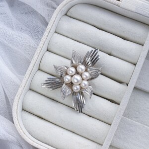 Pearl Brooch, Pin, Vintage, Antique, Japanese Akoya Pearl, Sterling Silver ,Cluster Brooch Pin, Gift for Mother