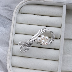 Broche en perle, épingle, vintage, antique, perle d&#39;Akoya japonaise, argent sterling, broche de groupe, cadeau pour mère