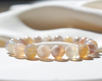 AAA Graduated Handmade Gentle Pink Floral Agate Gemstone Crystal bracelet, Natural Sakura Cherry Blossom agate, Gifts For Her, Birthday Gift
