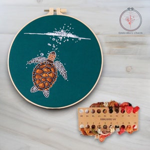 Turtle Pattern Embroidery Kit, Hand Embroidery, Needlework Kit For Beginners, Animal Embroidery Kit Cross Stitch, Modern Art