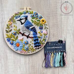 Modern Floral and Bird Embroidery Kit, Beginners Hand Vintage Girl Cross Stitch, Easy Art Hoop Kit, Diy Starter Craft Kit For Adults