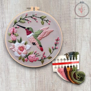 Modern Floral and Bird Embroidery Kit, Beginners Hand Vintage Girl Cross Stitch, Easy Art Hoop Kit, Diy Starter Craft Kit For Adults