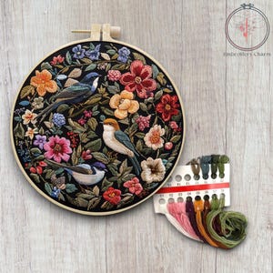 Modern Floral and Bird Embroidery Kit, Beginners Hand Vintage Girl Cross Stitch, Easy Art Hoop Kit, Diy Starter Craft Kit For Adults