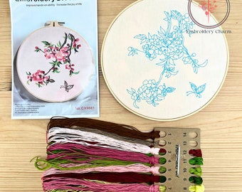 Kit de broderie florale moderne, point de croix de fille vintage à la main pour débutants, kit de cerceau d'art facile, kit de bricolage de démarrage pour adultes