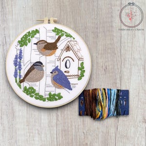 Modern Floral and Bird Embroidery Kit, Beginners Hand Vintage Girl Cross Stitch, Easy Art Hoop Kit, Diy Starter Craft Kit For Adults