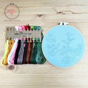 Beginners Hand Vintage birds Cross Stitch, Bird Design Modern Embroidery Kit, Easy Art Hoop Kit, Diy Starter Craft Kit