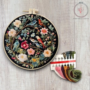 Modern Floral and Bird Embroidery Kit, Beginners Hand Vintage Girl Cross Stitch, Easy Art Hoop Kit, Diy Starter Craft Kit For Adults