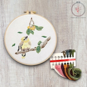 Modern Floral and Bird Embroidery Kit, Beginners Hand Vintage Girl Cross Stitch, Easy Art Hoop Kit, Diy Starter Craft Kit For Adults