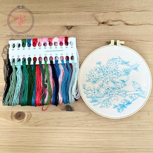Beginners Hand Vintage birds Cross Stitch, Bird Design Modern Embroidery Kit, Easy Art Hoop Kit, Diy Starter Craft Kit