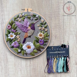 Modern Floral and Bird Embroidery Kit, Beginners Hand Vintage Girl Cross Stitch, Easy Art Hoop Kit, Diy Starter Craft Kit For Adults
