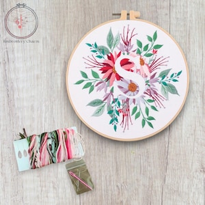 Kit de bordado con letra S floral moderna, punto de cruz vintage para principiantes, kit de bastidor de arte fácil, kit de manualidades para principiantes de bricolaje para adultos