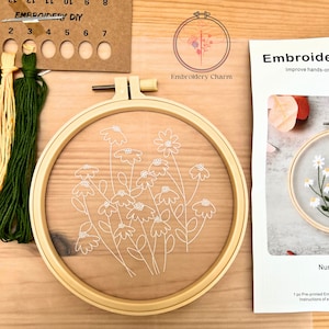 Kit de bordado de patrón floral transparente, bordado a mano, kit de costura para principiantes, kit de bordado de animales punto de cruz
