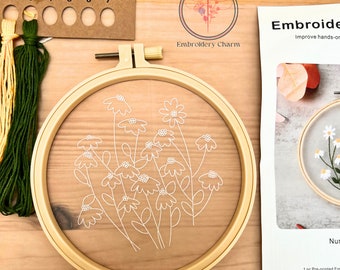 Transparente Blumenmuster Stickerei Kit, Handstickerei, Handarbeitsset für Anfänger, Tier Stickerei Kit Kreuzstich