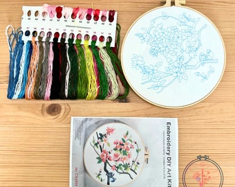 Kit de bordado floral rosa moderno, punto de cruz de niña vintage a mano para principiantes, kit de aro de arte fácil, kit de artesanía de inicio diy para adultos