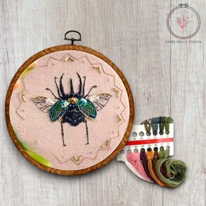 Modern Floral and Beetle Embroidery Kit, Beginners Hand Vintage Girl Cross Stitch, Easy Art Hoop Kit, Diy Starter Craft Kit For Adults