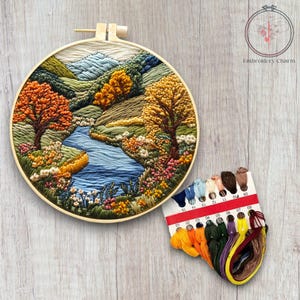 Modern Flowery Landscape Embroidery Kit, Beginners Hand Vintage Girl Cross Stitch, Easy Art Hoop Kit, Diy Starter Craft Kit For Adults