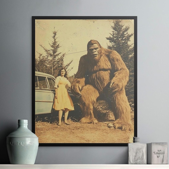 Bigfoot and Friend Vintage Poster: Funny Sasquatch Cryptid Art - Etsy