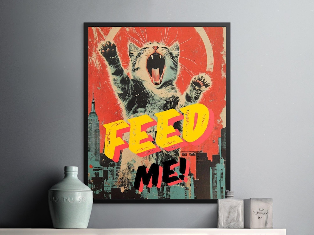 Retro Funny Cat Poster, Vintage Style Animal Print Wall Art - Etsy
