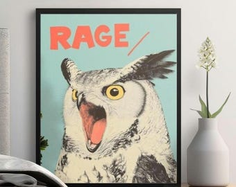 Bold Owl Poster, Funny Animal Art, Owl Wall Decor, Angry Owl Print, Humorous Bird Art, Whimsical Wildlife Art, Quirky Wall Poster