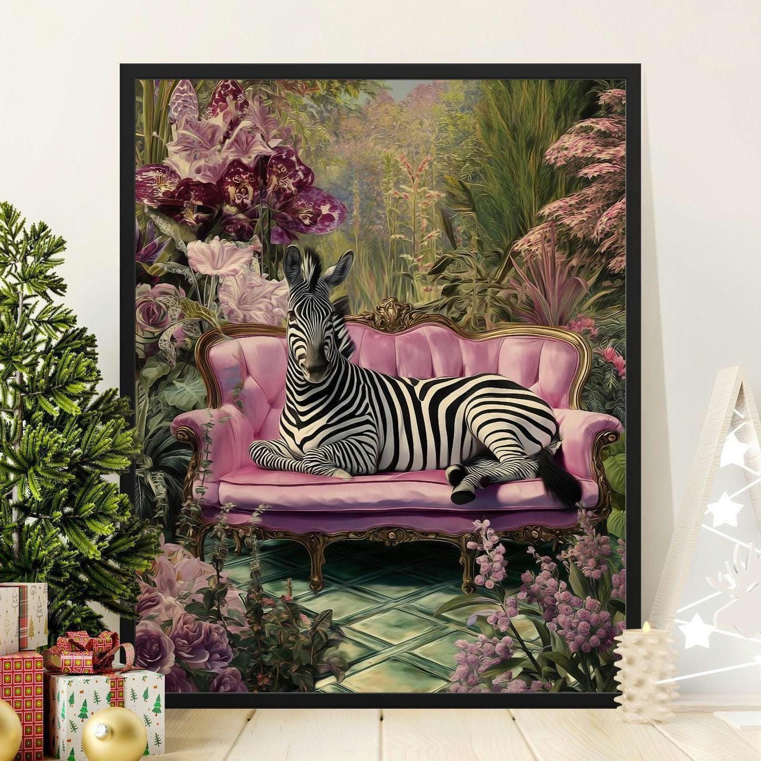 Zebra on Pink Sofa Art Print: Vintage Botanical Animal Poster - Etsy