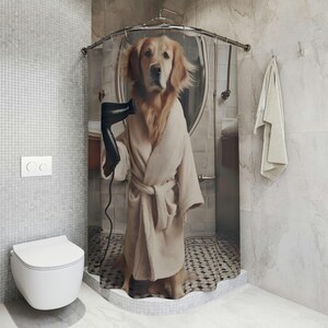 Funny Shower Curtain, Dog Lover Decor, Pet Themed Decor, Whimsical Golden Retriever Bathroom Curtains, Unique Wall Art, Pet Memorial Gift