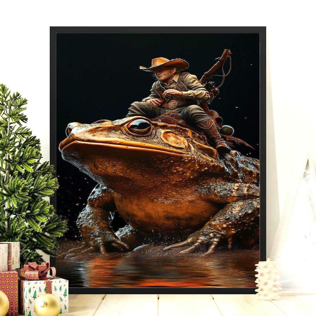 Cowboy Riding Giant Toad Poster, Fantasy Art Print, Western Home Decor ...
