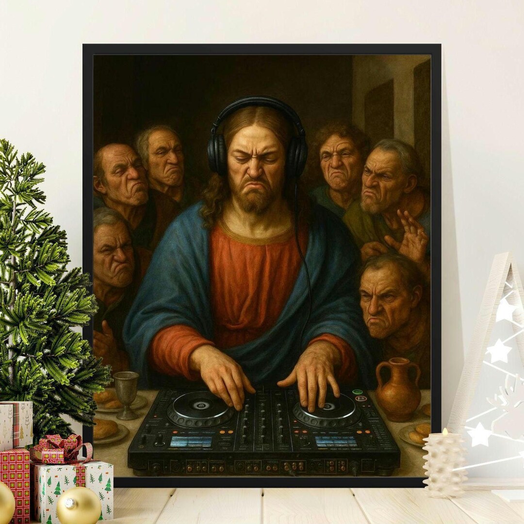 Funny Jesus DJ Poster: Last Supper Renaissance Parody Art - Etsy