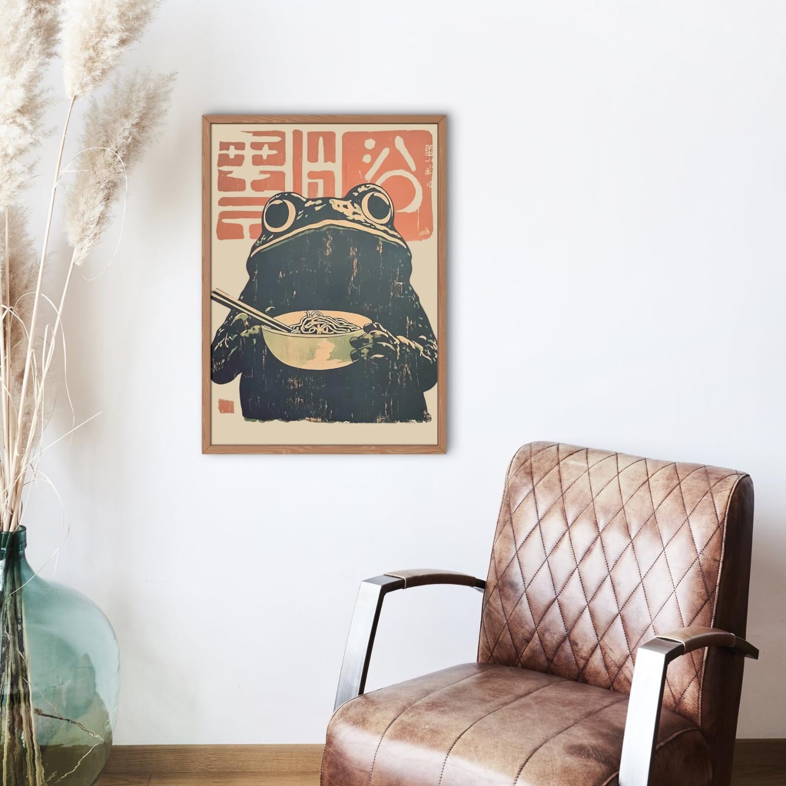Retro Frog Ramen Poster, Frog Eating Ramen Print, Ramen Noodles Wall Art, Quirky Kitchen Decor, Japanese Inspired Poster, Unique Wall Art