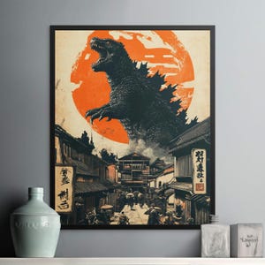 Godzilla Canvas,Framed Poster,Large Poster,Poster, Kaiju Art, Monster Movie Decor, Japanese Print, Retro Film Wall Art, Godzilla Gift