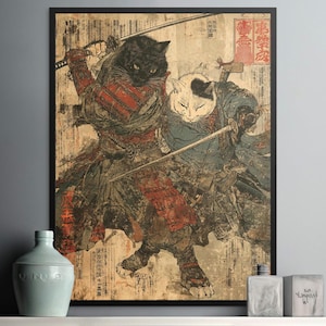 Samurai Cat Canvas Print: Japanese Feline Warrior Art