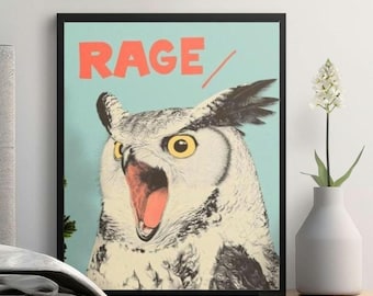 Angry Owl Art Print, Humorous Wildlife Poster