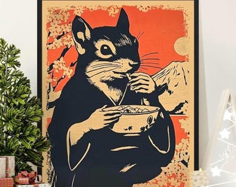 Vintage Style Squirrel Print: Retro Dining Room Wildlife Art