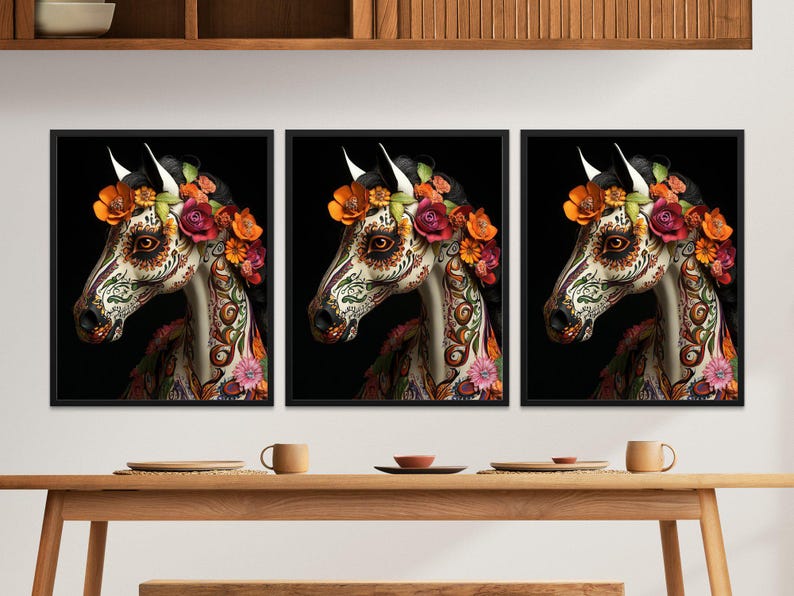 Colorful Horse Wall Art, Floral Horse Decor, Vibrant Animal Print