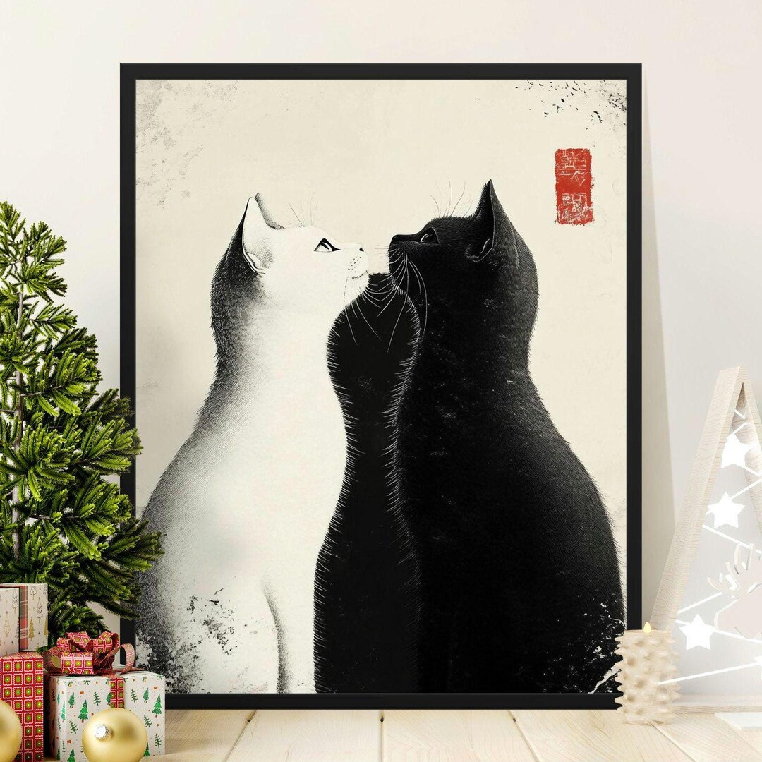 Elegant Cat Wall Art, Black and White Cat Print, Minimalist Cat Decor ...