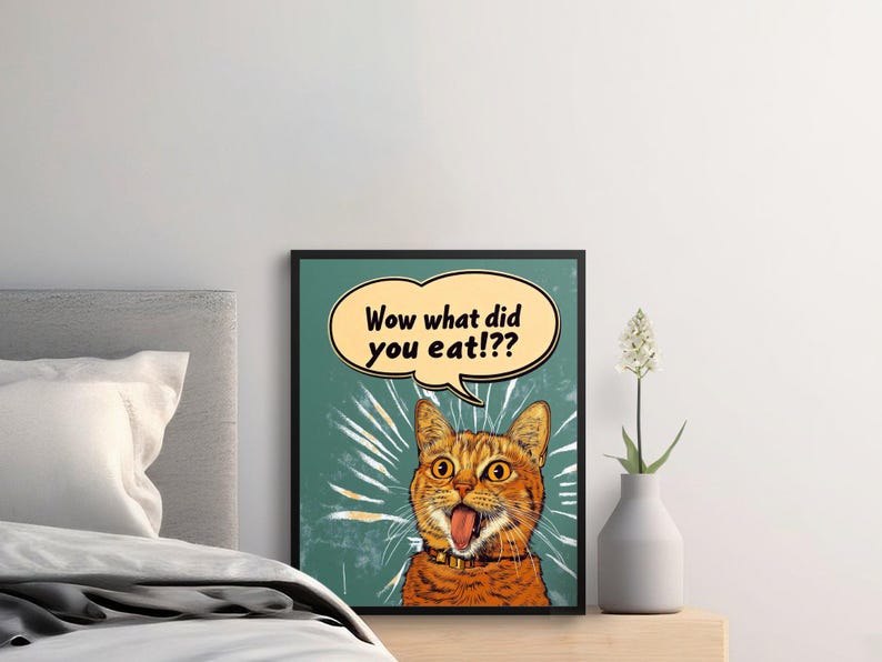 Funny Cat Wall Art, Playful Cat Illustration, Cute Orange Cat Poster