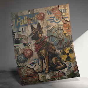 Post Apocalyptic Dog Wall Art, Fallout Inspired Dog Poster, German Shepherd Art Print, Retro Gaming Decor, Unique Game Room Wall Art