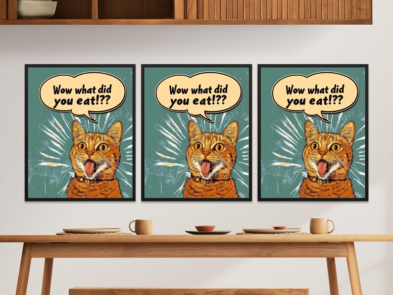 Funny Cat Wall Art, Playful Cat Illustration, Cute Orange Cat Poster