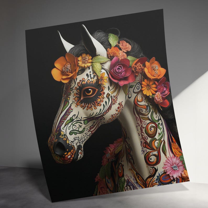 Colorful Horse Wall Art, Floral Horse Decor, Vibrant Animal Print
