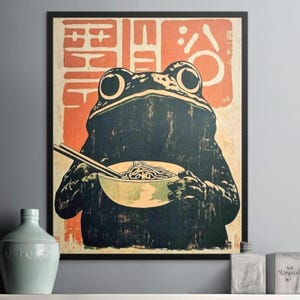 Retro Frog Ramen Giclée Print, Quirky Kitchen Wall Art